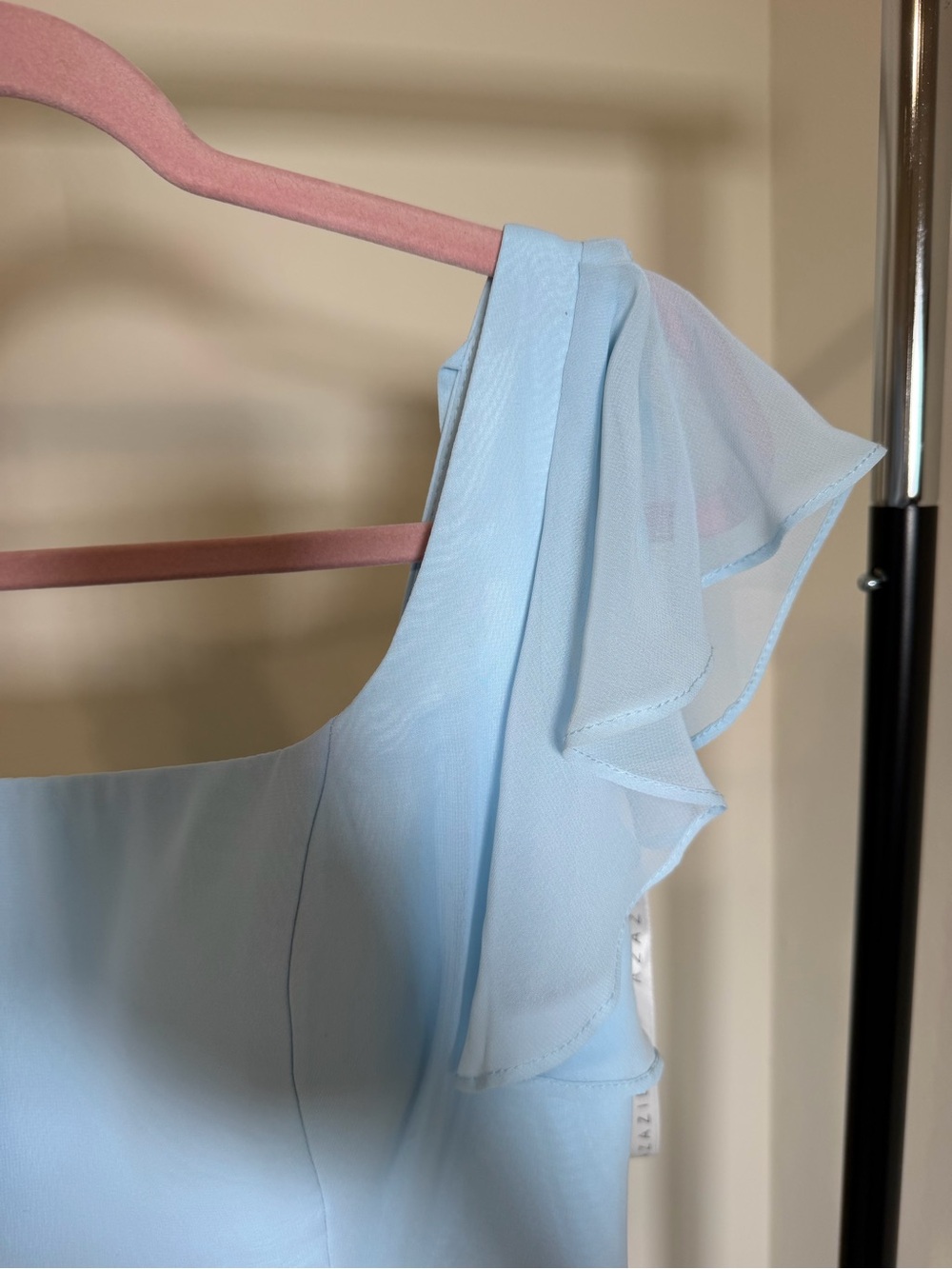 Azazie Light Blue Chiffon Flutter Sleeve Maxi Dress A8 - Picture 2 of 6